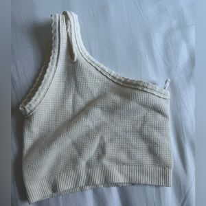one shoulder cream urban crop top